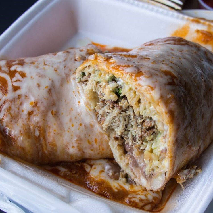Super Wet Burrito Smothered in Red Sauce